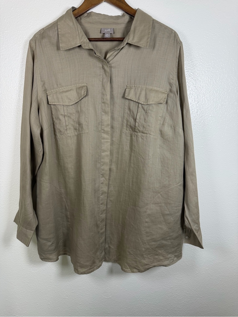 J. Jill Beige/Tan Button Down Top 100% Ramie